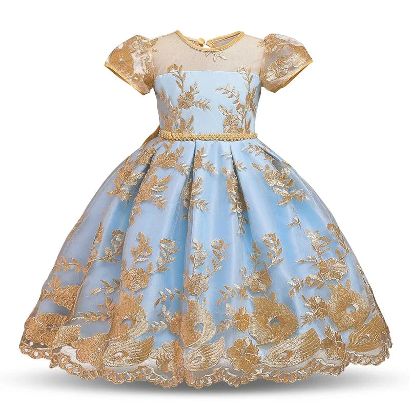 Cute Baby Girls Dress for Party Flower Lace Vintage Girl Dresses for 1-5Yrs Baby Clothes Holiday Kids Snow White Princess Dress