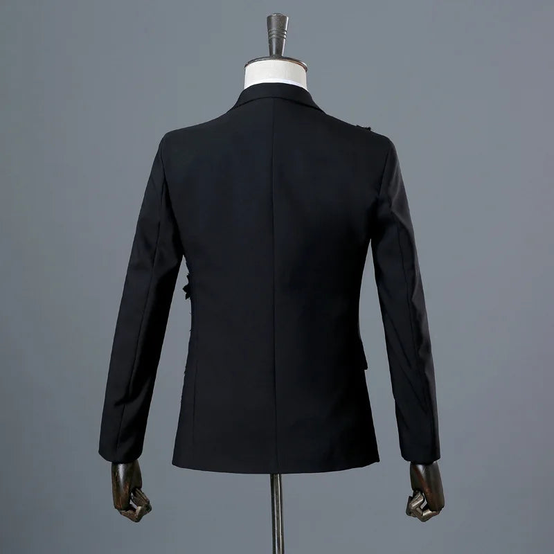 COLDKER Elegant Appliqued Mens Suits Slim Fit 2 Piece Formal Tuxedo Suits Blazer Pants with Bow Tie for Wedding Prom