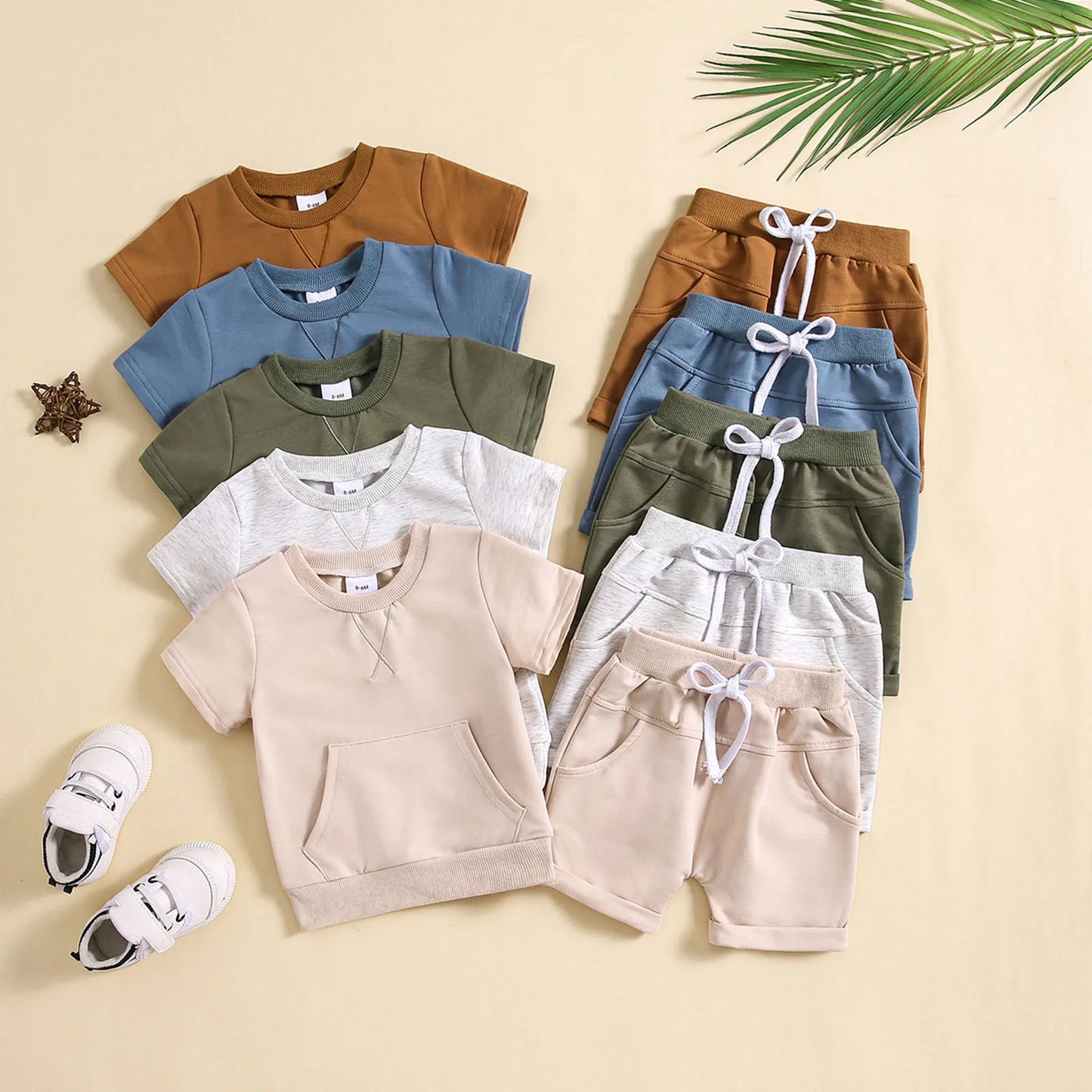 Summer Baby Clothing Set For Boys Clothes Casual Solid Color Short Sleeve Pocket T-shirt with Shorts 2PCS Toddler Infant Outfits