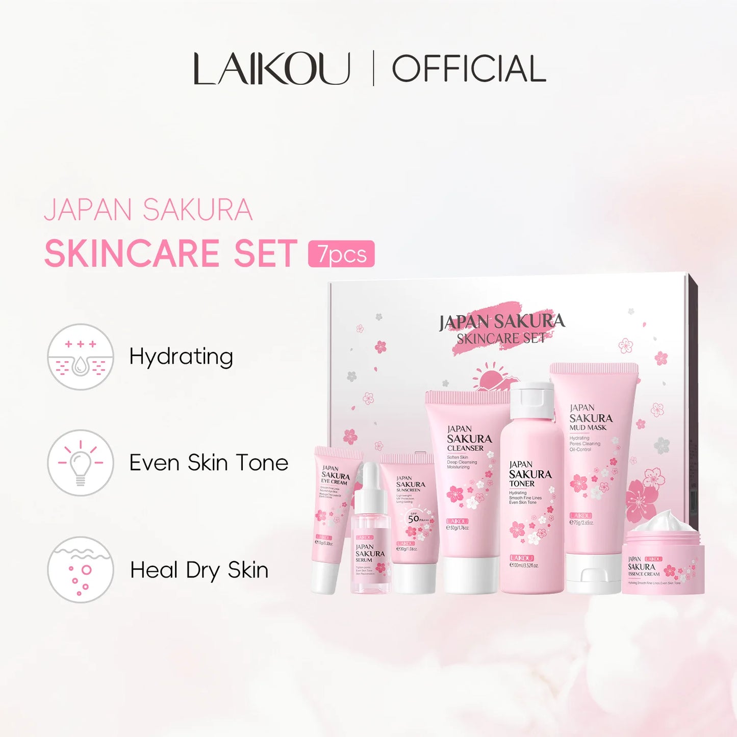 LAIKOU cleansing Laikou moisturizing hydration Japan Cherry Blossom Skincare 7-piece Mud Mask Edition Facial Care Set