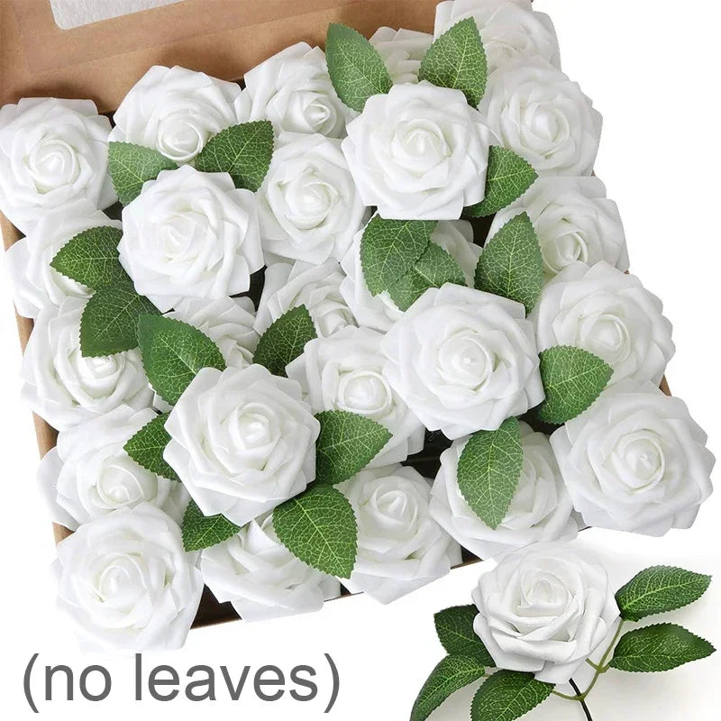 30/10PCS Artificial Foam Rose Flower Heads Bride Bouquet Flower for Home Wedding Party Table Decoration DIY Scrapbook Supplies