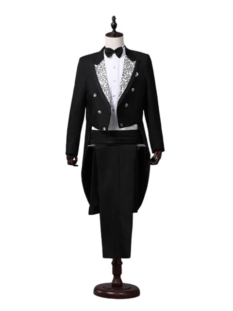 Men's Tuxedo Costume Vintage Formal Tailcoat Slim Fit Peak Lapel Suit Tux Pants Tail Coat Singer Magician Stage Jacket Outfits