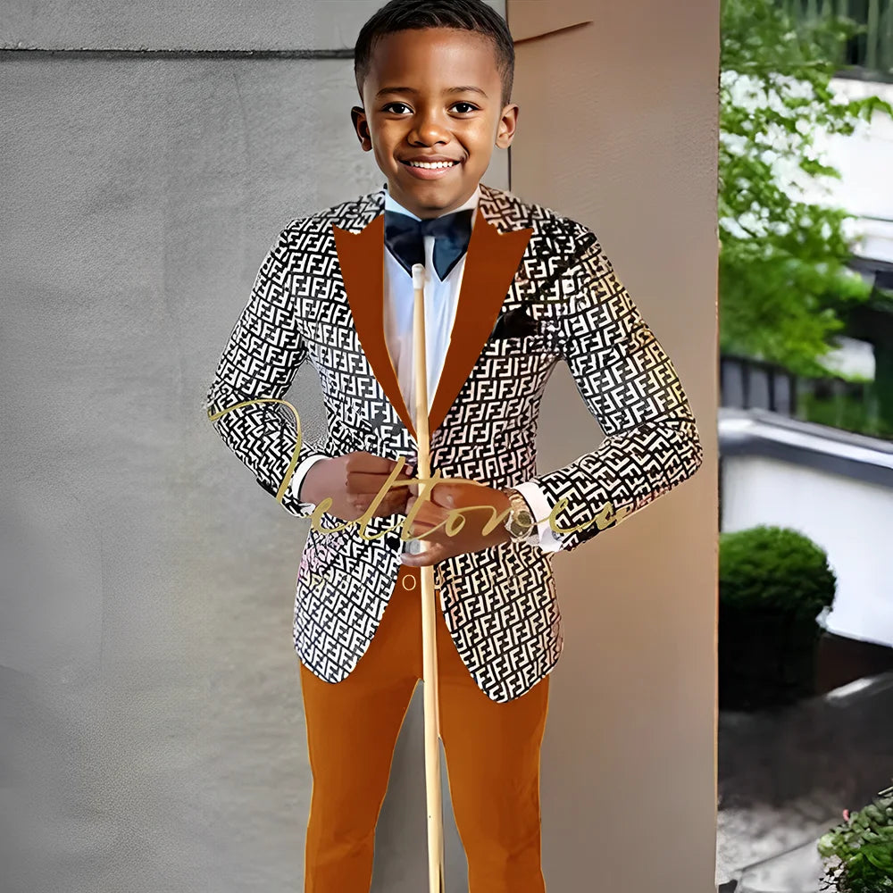 Floral Prom Boy Suits Slim Fit Costume Boy Wedding Tuxedo Terno Blazer 2 PCS Kids Designer Fashion Suit Set (Jacket + Pants)