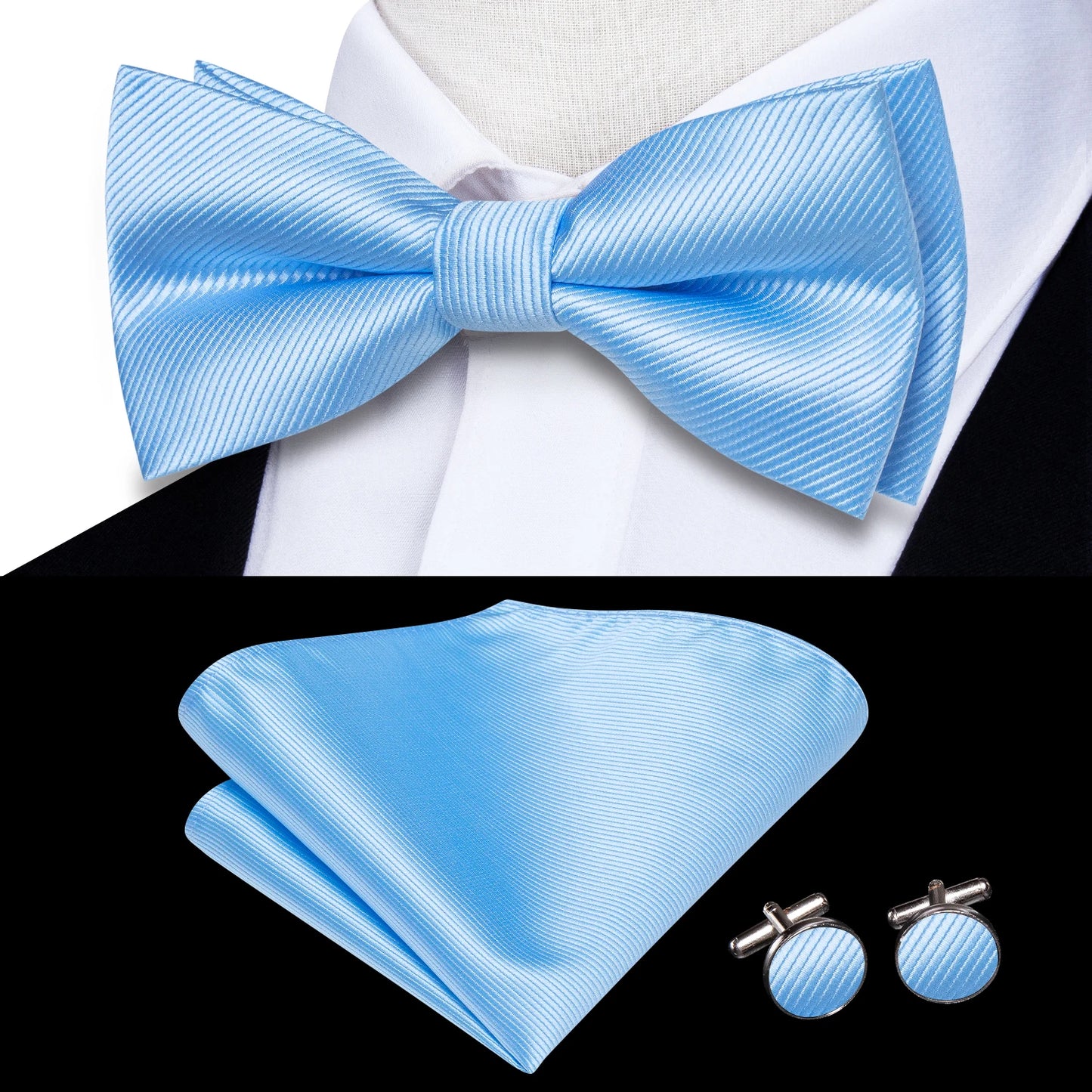 Hi-Tie Pink Dot Silk Mens Pre-tied Bow Tie Hanky Cufflink Set Dusty Pink Butterfly Knot Bowtie for Male Wedding Business