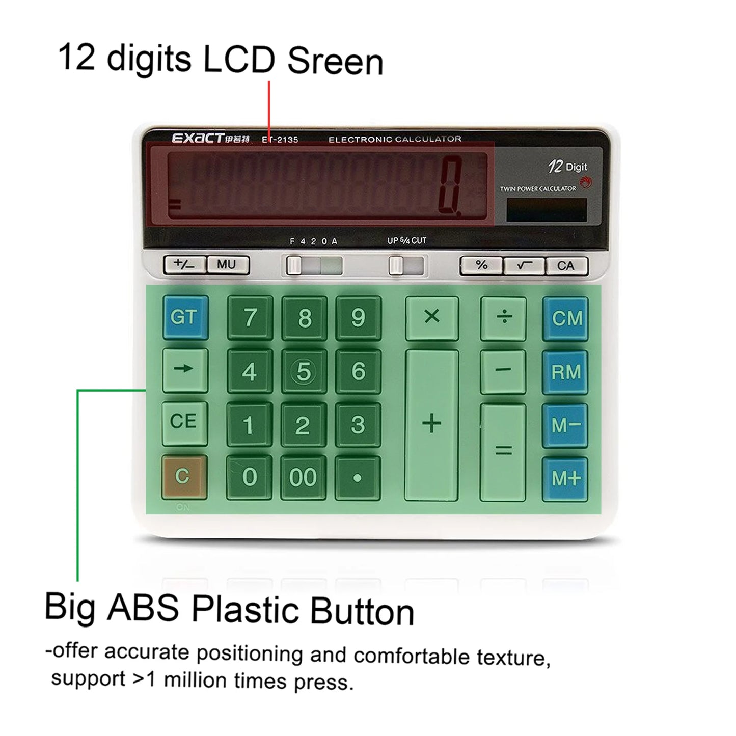Large Computer Electronic Calculator Counter Solar & Battery Power 12 Digit Display Multi-functional Big Button for Business