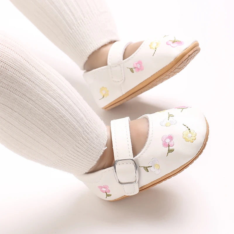 VALEN SINA 0-18 Months Newborn Girl White Baptism Shoes Bow Non-slip Rubber Soft-Sole Flat PU First Walker Mary Janes