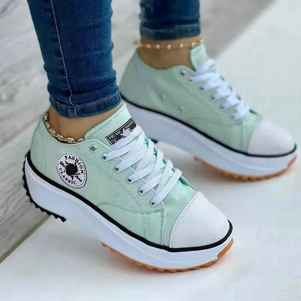 Women Pattern Canvas Sneakers Women Casual Shoes 2023 Women Sneakers Shoes Flat Lace-Up Zapatillas Mujer Chaussure Femme
