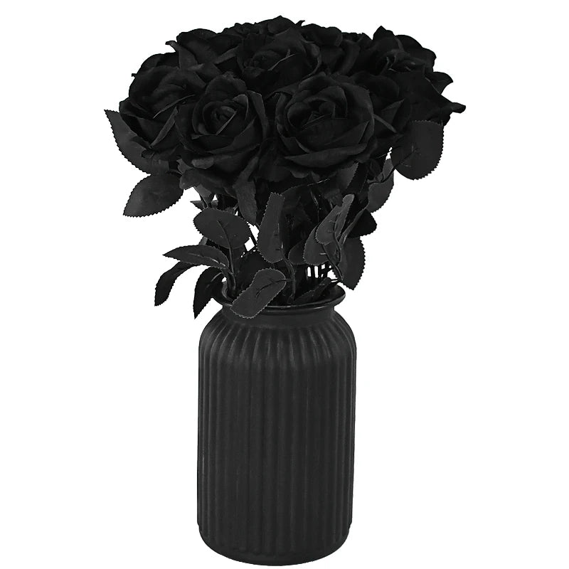 5Pcs Silk Black Rose Artificial Flower Fake Flower Bouquet For Wedding Party Decoration Home Decoration Garden Accessories