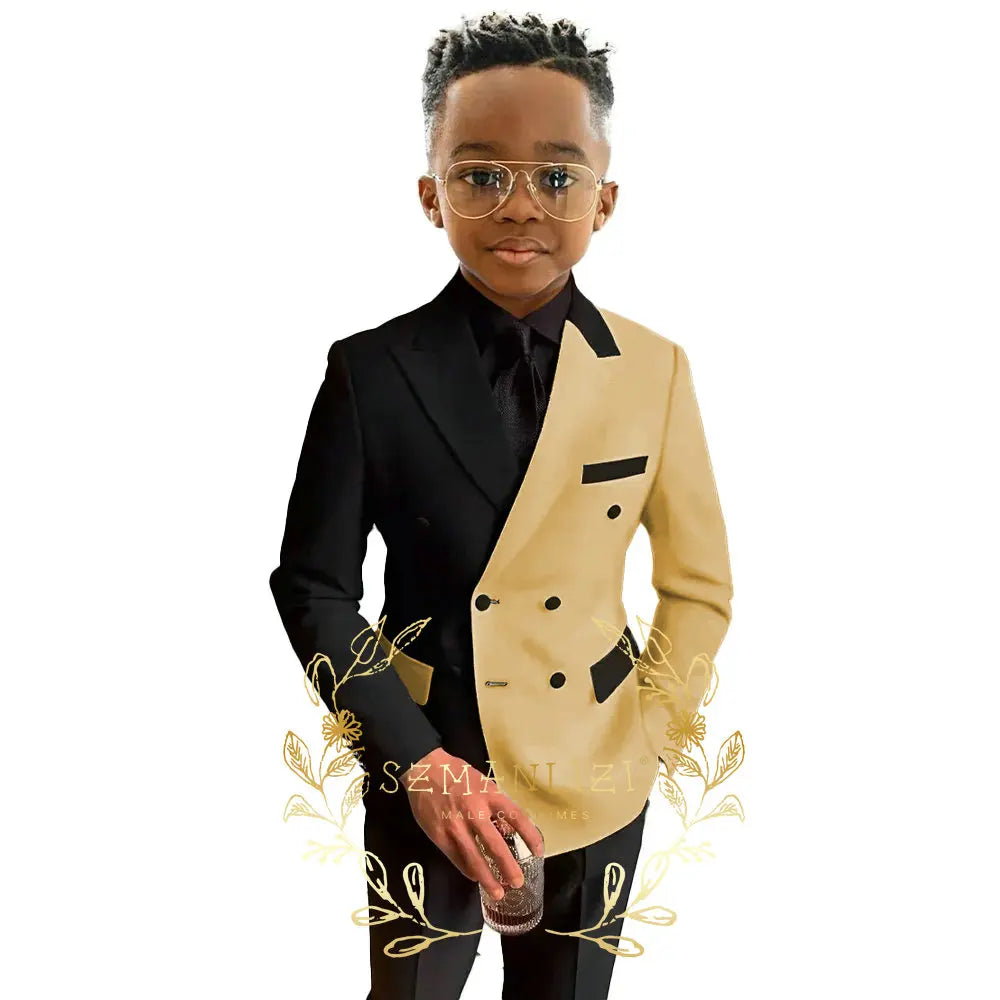Boys Suits Double Breasted Blazer 2-piece Set Colorblock Jacket Pants Wedding Kids Tuxedo Custom 2-16 Years Old Clothes Suit