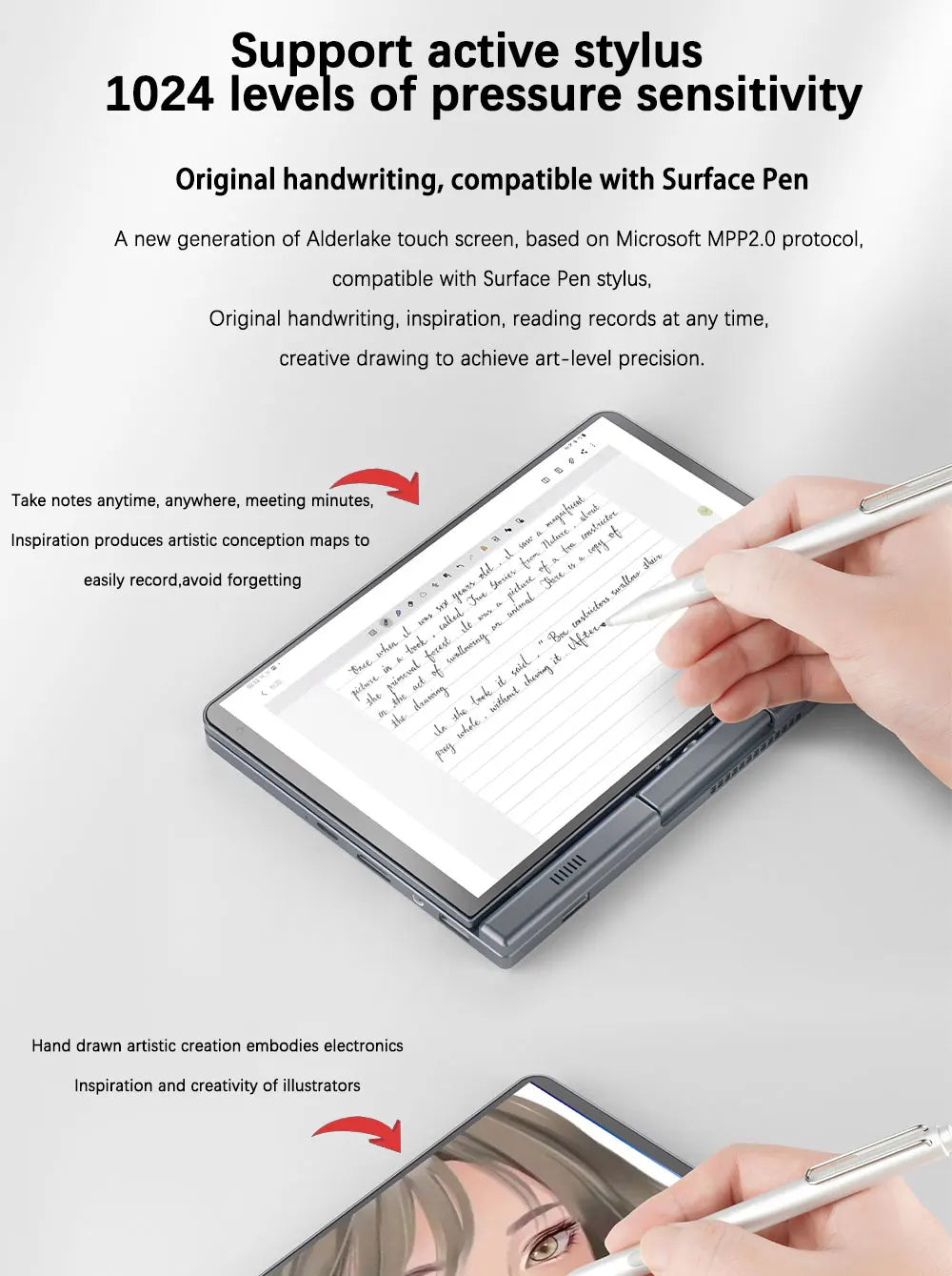Mini Laptop 8 inch HD Touch Screen Mini Computer Windows 11 Pro Intel N100 4 Cores 2-in-1 Pocket PC 12GB LPDDR5 RAM 1TB M.2 SSD