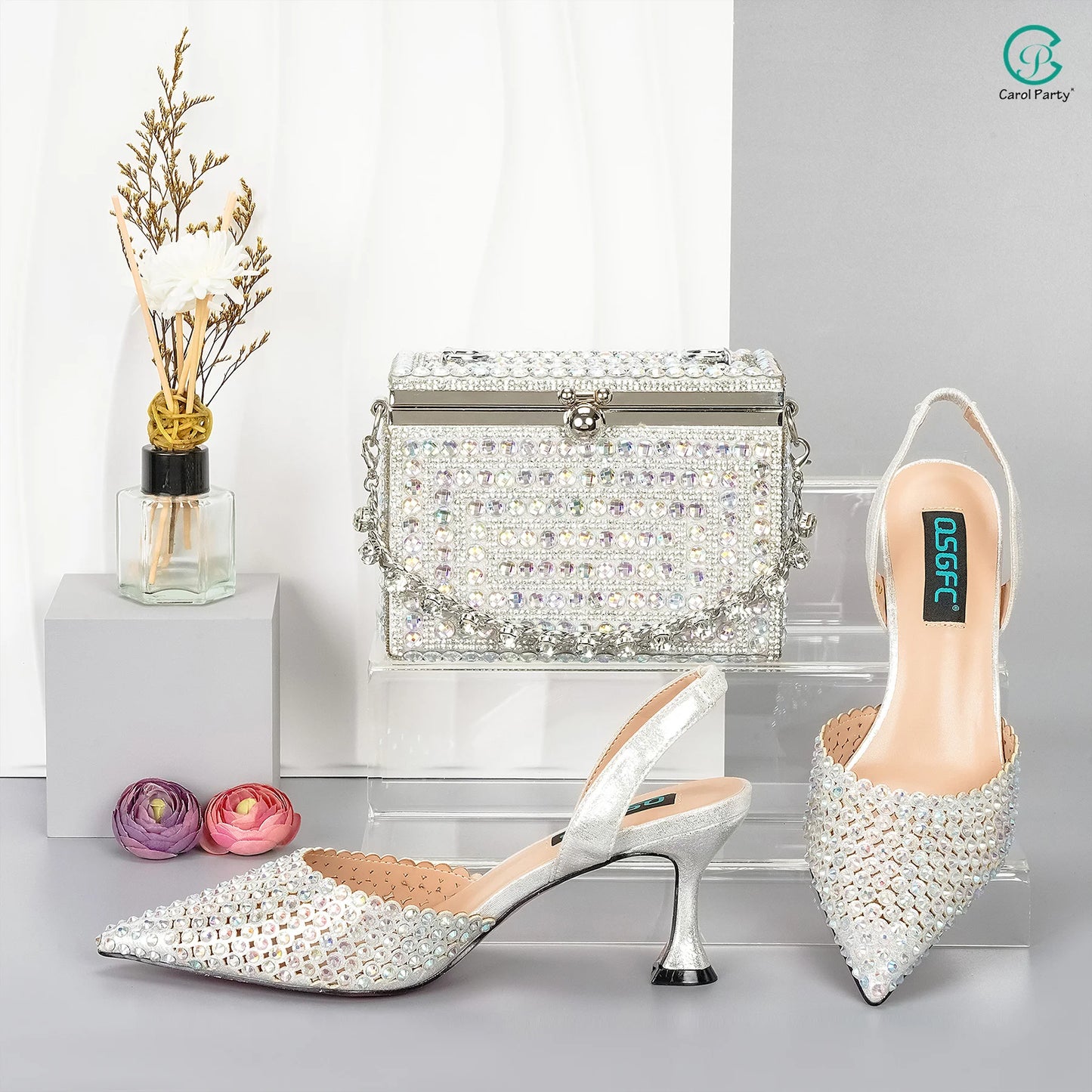 Italian Design Wedding Party Shoes & Small Box Bag Comfortable Noble Thin Heels Sexy Single Shoes Mesh Breathable Women's
