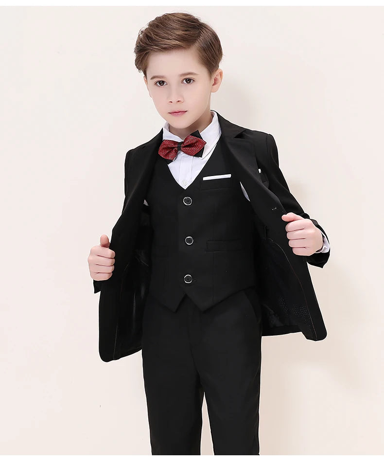 Kids Boys White Blazer Vest Pants 3PCS Set Children Baptism Wedding Prom Suit Baby Boy Elegant Dress Teenager Party Costume
