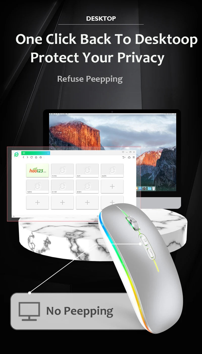 Dual Mode Bluetooth 2.4G Wireless Mouse One-Click Desktop Function Type-C Rechargeable Silent Backlight Mice for Laptop PC New