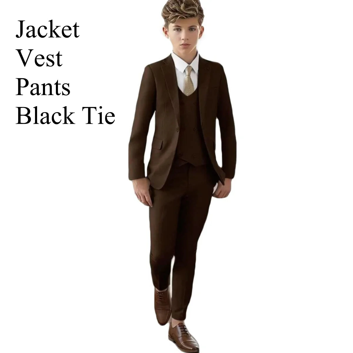 Slim Fit Boy's Suit Set 3 Pieces Tuxedo For Formal Occasion Blazer Vest And Pants Kids Outfit For Wedding Prom School Activities