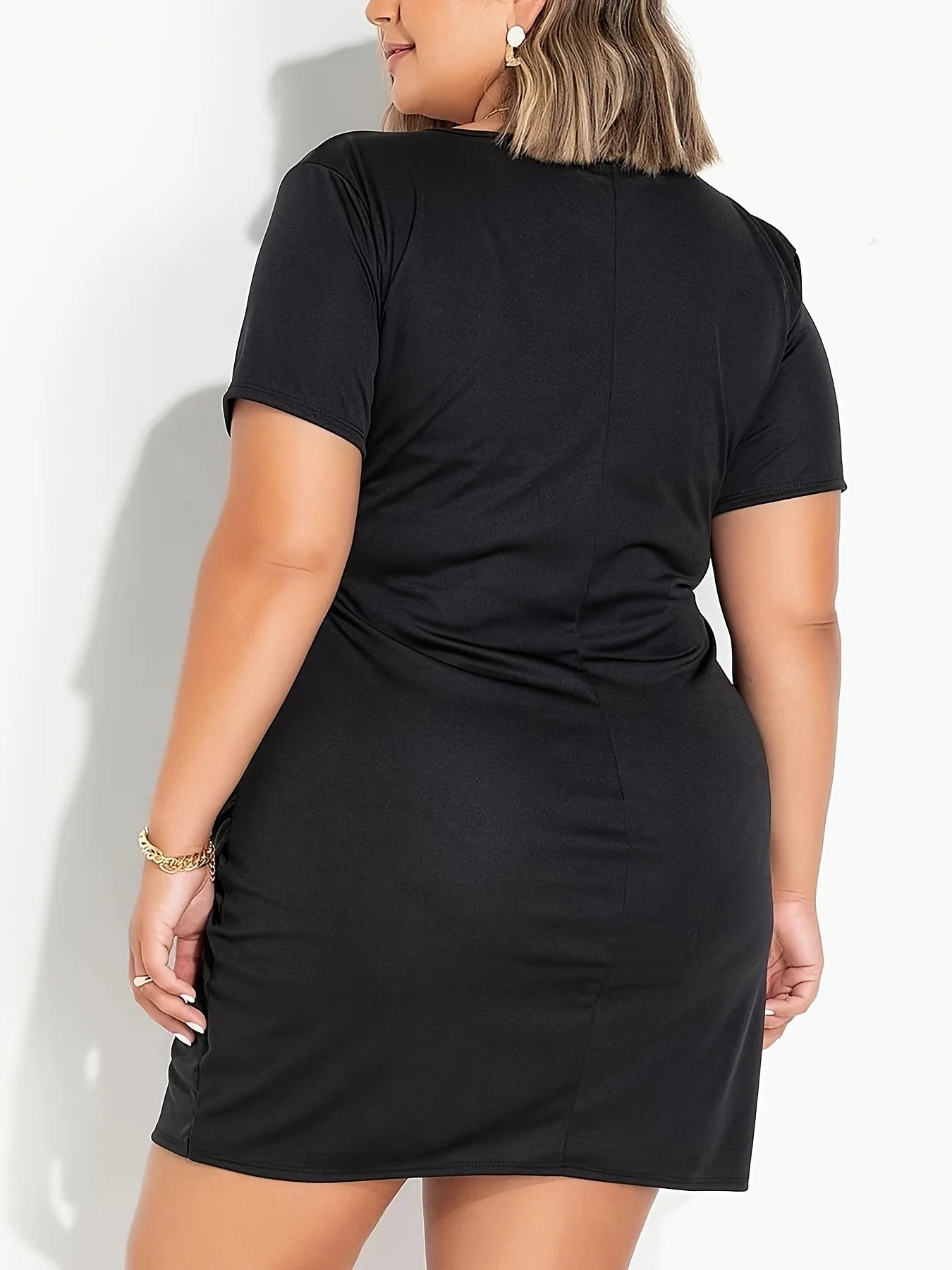 Plus Size1XL-5XL Solid Color Package Hip Dress V-neck Cross-fold Irregular Mini Dress Business Office Wear Sexy Elegant Fashion