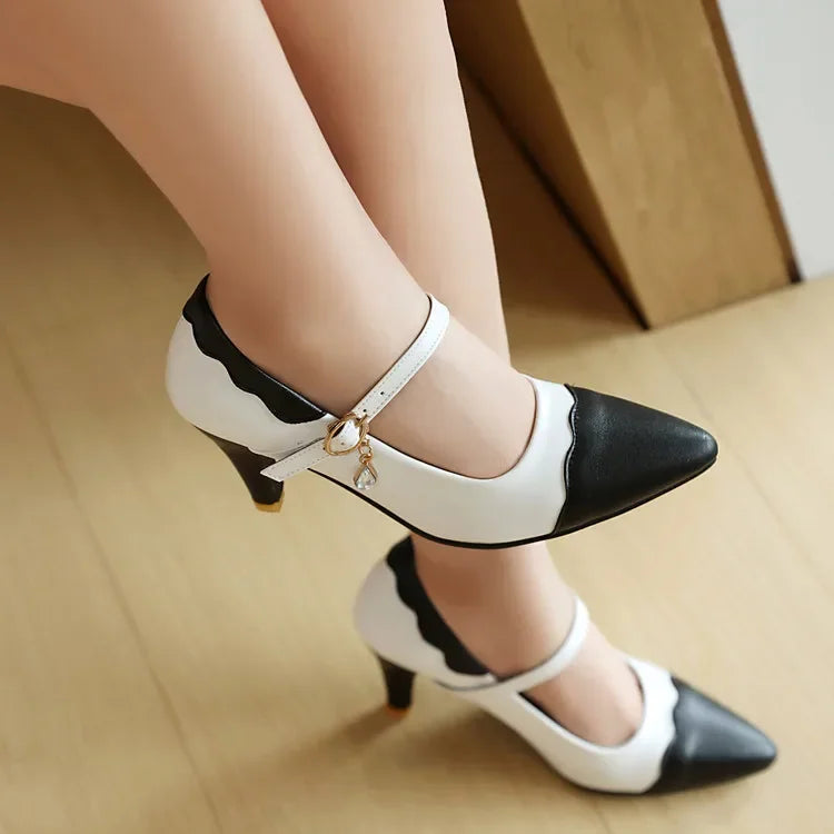 Zapatos De Mujer New Elegant Fahsion Women Shoes High Heels Buckle Strap Pointed Toe Pumps Wedding Shoes Bride Big Size 46 2513