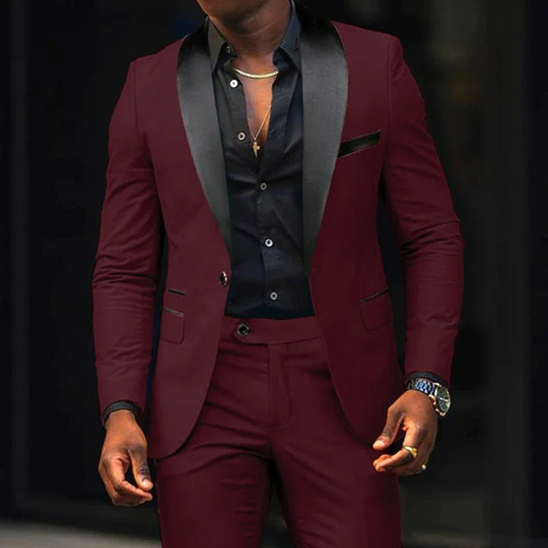 Men's Suit Jacket Autumn Slim Fit One Button Blazer Fashion New Formal England Male Dress Coat Trousers Pants 2 Pieces Set