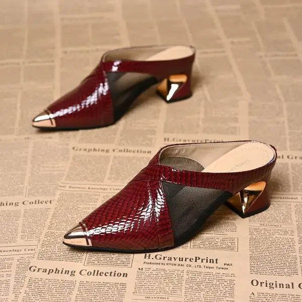 Low Shoes Hoof Heels Rome Synthetic PU Fabric Rubber Low Shoes PU Rubber Hoof Heels Fabric Rome