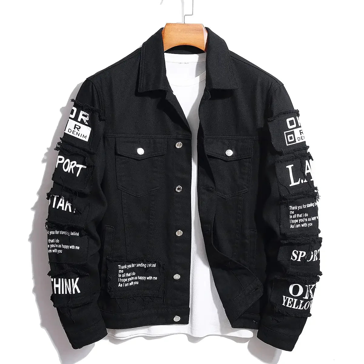 Men's y2k Denim Jacket Jeans Clothing Patches Windbreaker Cotton Stretchy Trucker Jacket for Men Cowboy Letter Designer Fashion