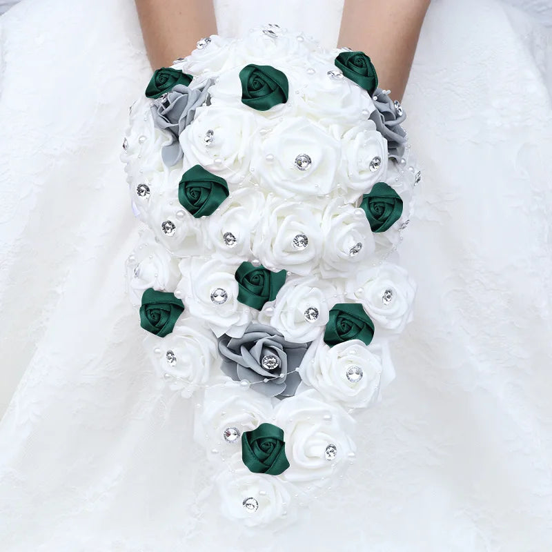 Waterfall New Wedding Bouquets for Bride and Bridesmaid Rose Rhinestones Hand Flower Party Wedding Decoration