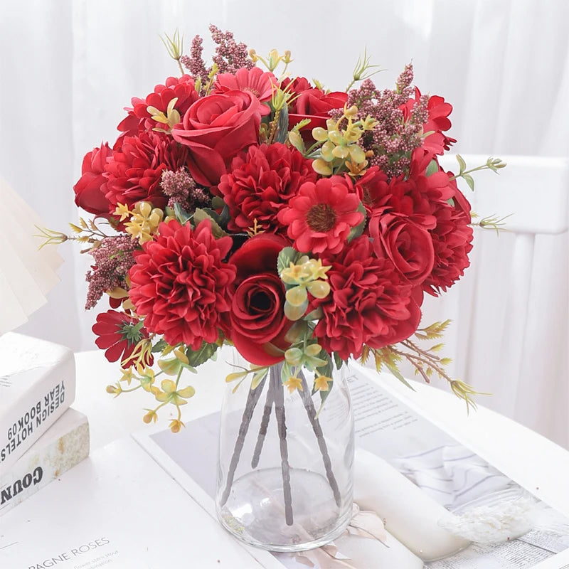 30cm Autumn Artificial Flowers Rose Bride Wedding Christmas Decoration For Vase Home Living Room DIY Fake Bouquet Daisy Plants