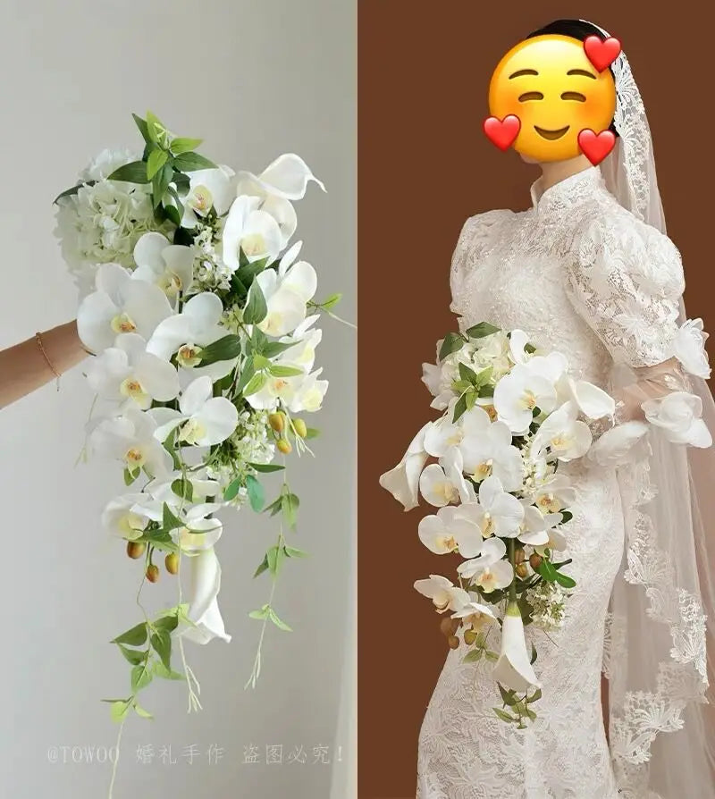 Wedding Bouquet Bridal Artificial Silk Flowers Foam Roses Bouquet Lace Decoration Natural Wedding Flowers