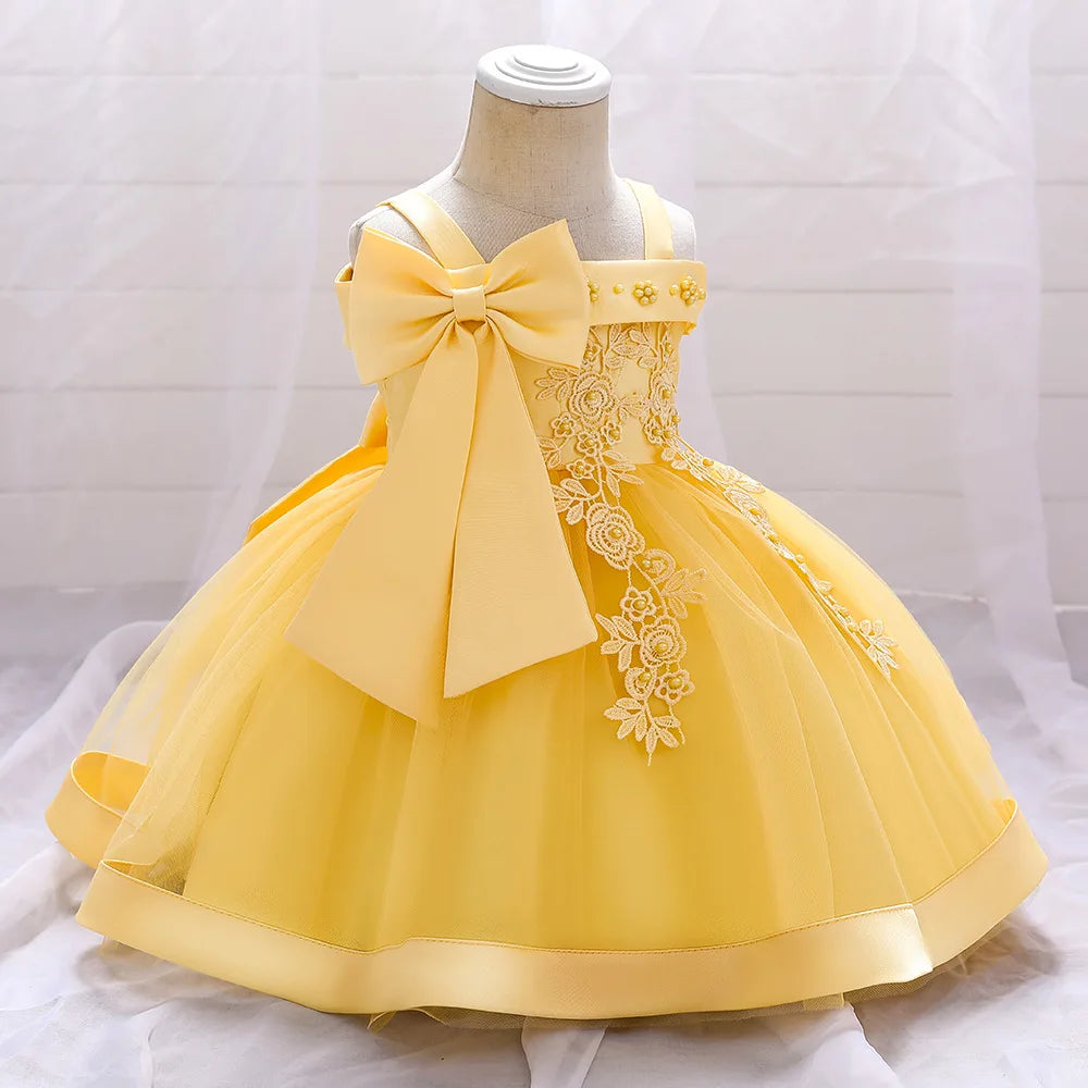 6 12 24 36 Months Baby Girls Dress Big Bow Wedding Party Elegant Little Princess Dress Kids Birthday Present Christmas Vestidos