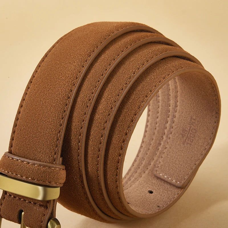 Fashion Suede Cowhide Women‘s Belts Genuine Leather 3.5cm Wide Belt Metal Buckle Women Belt Matched Dress Jeans Skinny Girdle