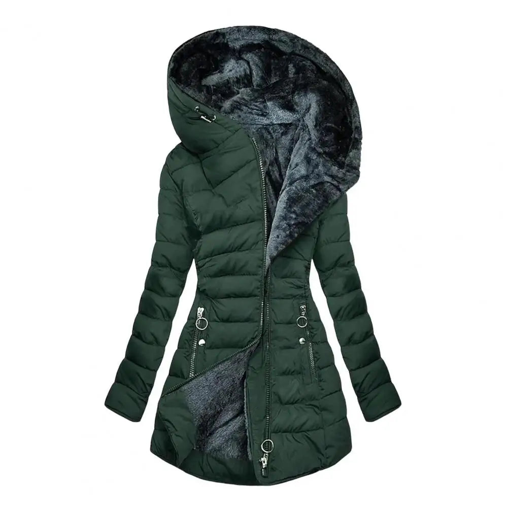 Long Sleeve Coat Plus Size Women's Winter Jacket with Plush Lining Hooded Outerwear Warm Windproof Down Coat for Cold Weather