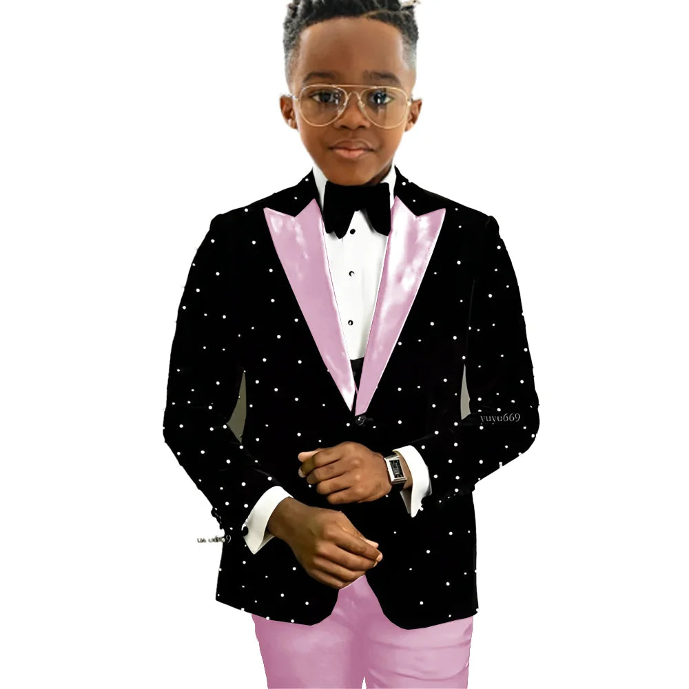 Luxury Beads Boy Wedding Tuxedos Kids Wear Party Prom Slim Fit One Button Suits Custom 2-piece Set