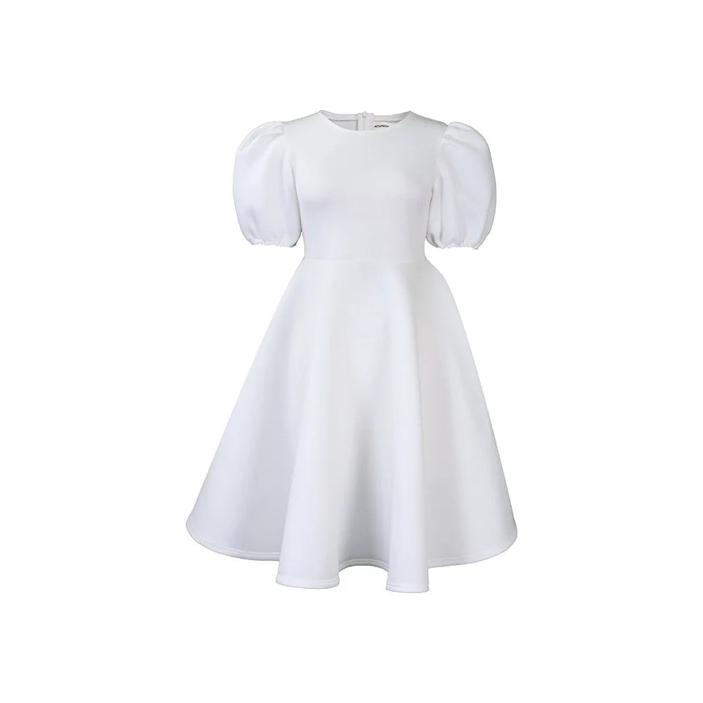 Elegant Party Dresses for Women O Neck Short Sleeve High Waisted A Line Pleated Mid Calf Luxury Birthday Dinner Vestidos Mujer