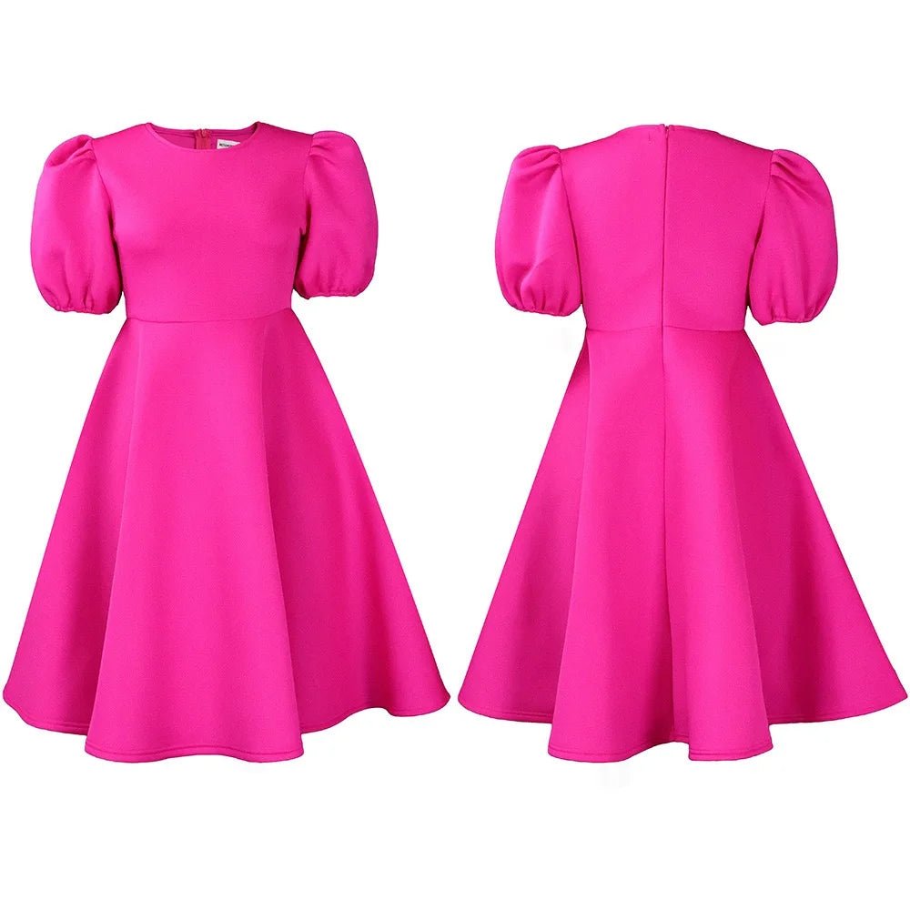 Elegant Party Dresses for Women O Neck Short Sleeve High Waisted A Line Pleated Mid Calf Luxury Birthday Dinner Vestidos Mujer