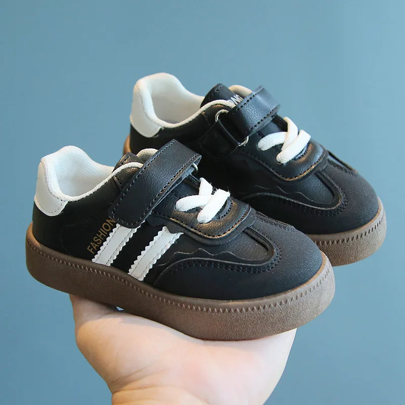 Children Spring Autumn Fashion Soft Soled German Training Shoes Boy Casual Board Shoes Girls Velcro Sneakers Striped White Shoes