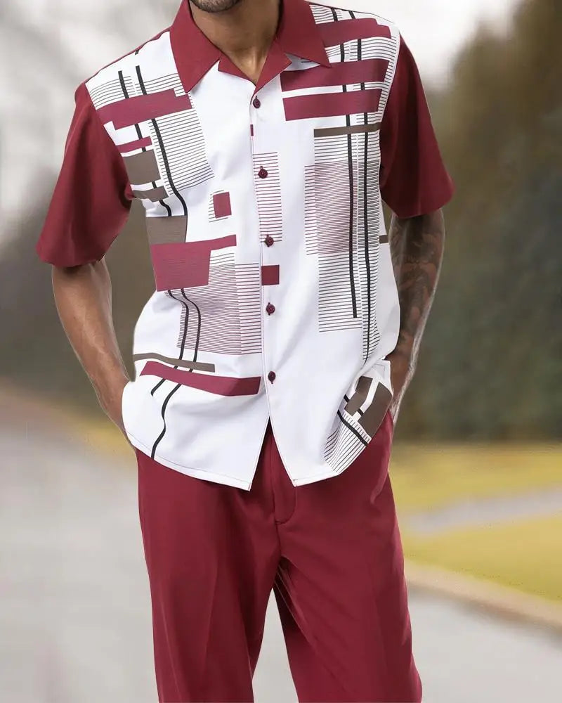 2025 Trend Print Men's Tops+Trousers Sets Spring Summer New Party Sport Casual Suits Shirts Pants 2-Piece Fashion Men's Clothing