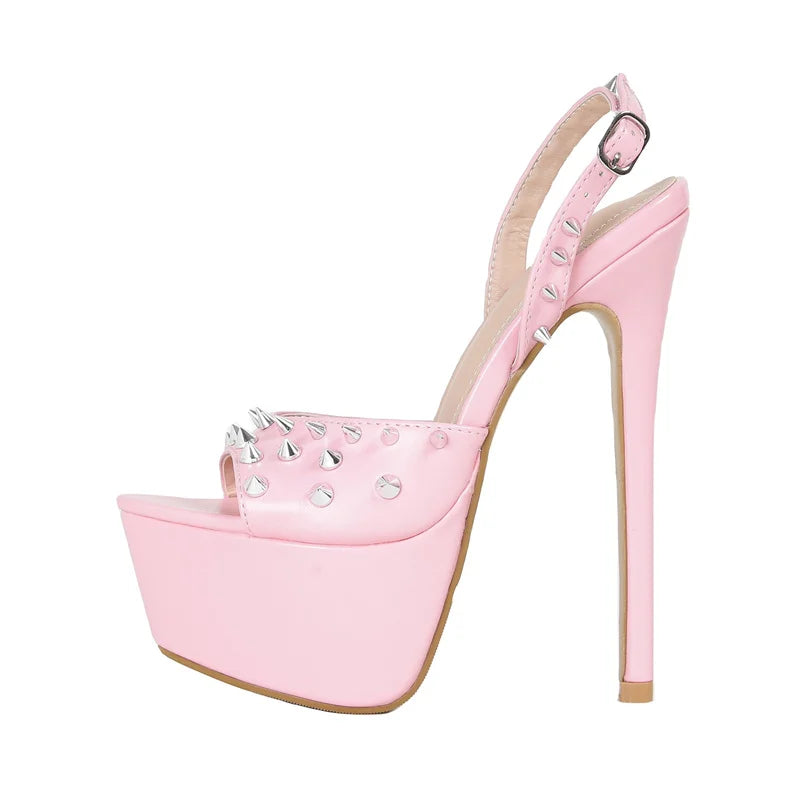 Liyke Fashion Design Metal Rivet Back Buckle Strap Platform Sandals Women Wedding Banquet Shoe Sexy Peep Toe Stripper High Heels