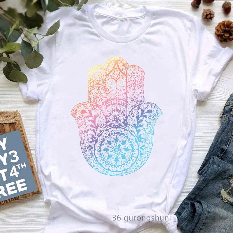 Newest Yoga Tree Print Tshirt Girls Summer Fashion Short Sleeve T Shirt Women Buddha Chakra Meditation T-Shirt Female Wholesale