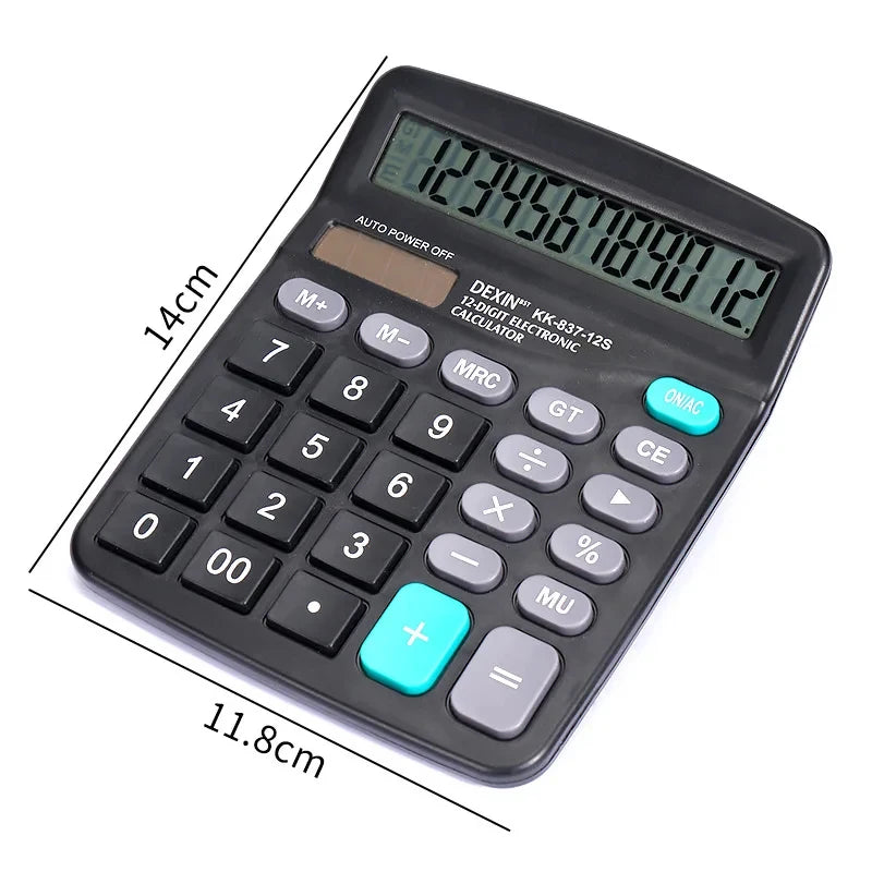 12-Digit Large LCD Display Calculator Standard Function Calculator with Solar & Battery Dual Power for Home Basic Desktop Office