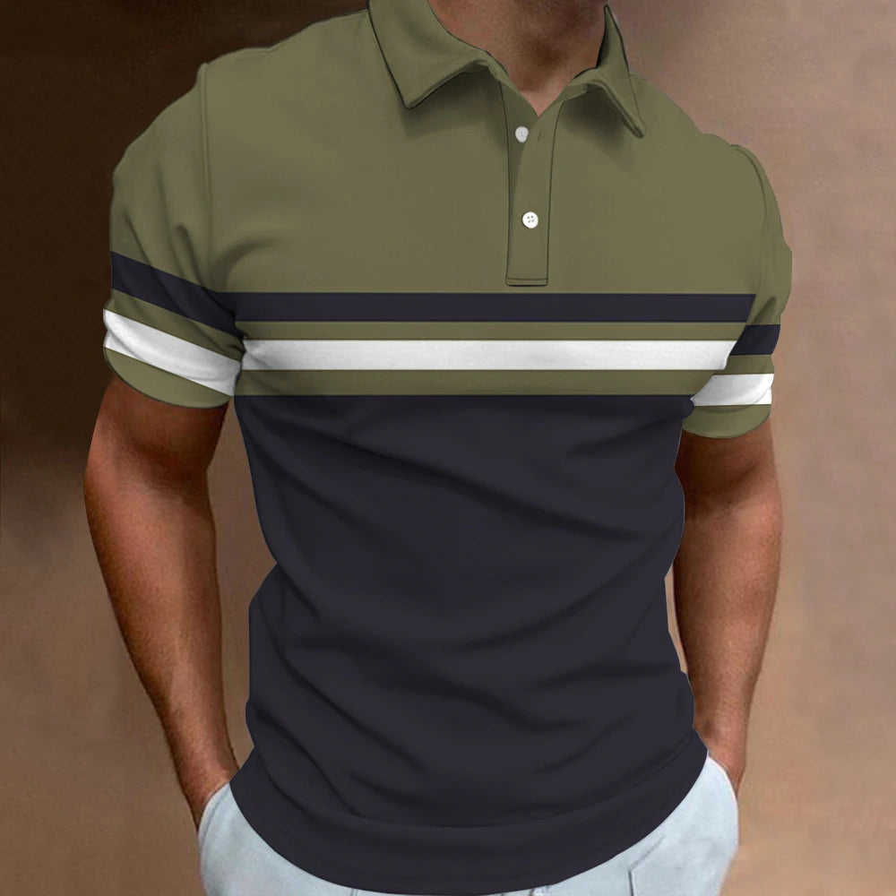 Men Summer Short Sleeve Spell Color Polo Shirt Men Golf Polo Shirt Tops .