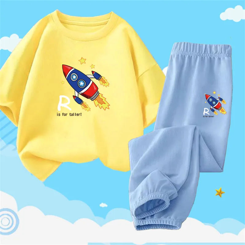 Boys Summer Clothes Set Kids Cartoon Space T shirts+Loose Harlan pants Suit 2PCS Pack Teens Sports Clothing Sets