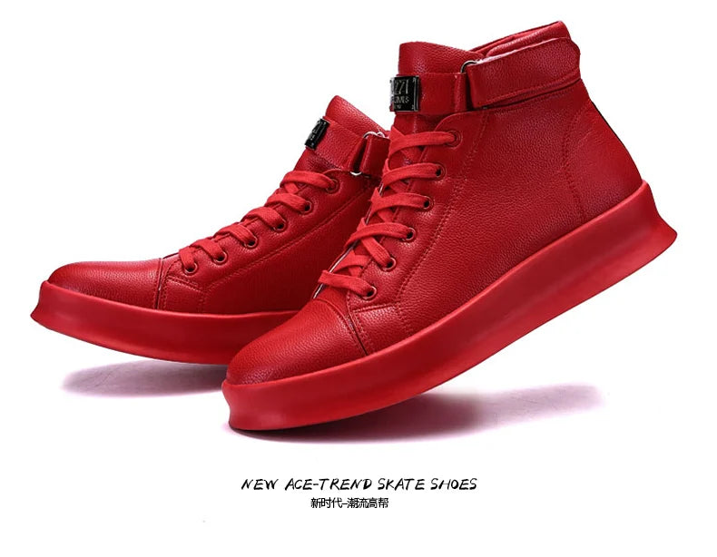 Fashion Luxury Men's Red High Top Sneakers PU Leather Casual Sneakers Men Flat Designer Shoes Breathable Hip Hop Sport Shoes Man