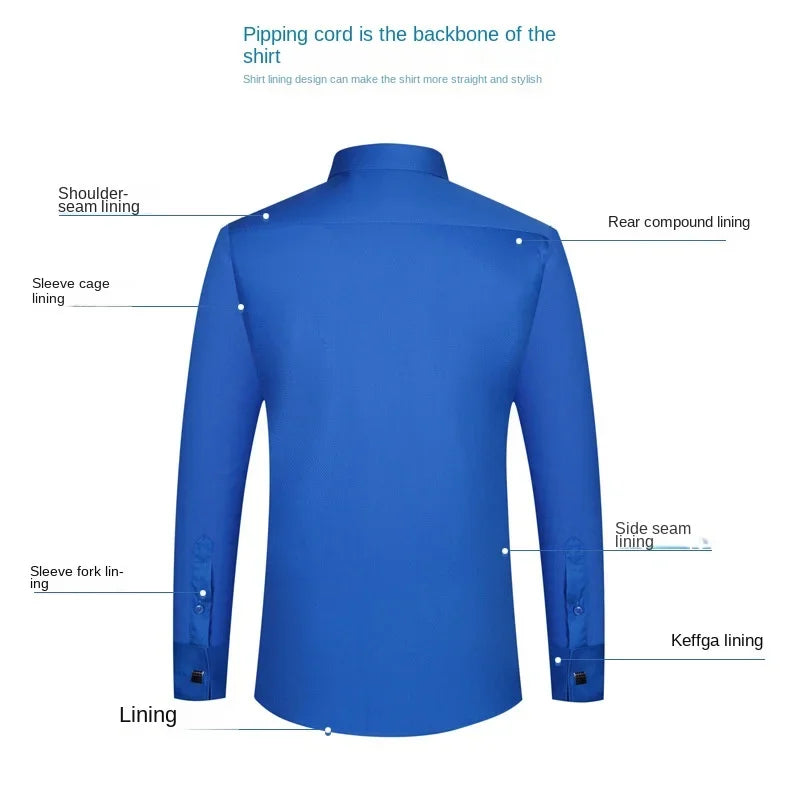 Spring Autumn Men's French Cufflinks Business Dress Shirt Sleeve Pin Solid Color Non-iron Shirts Slim Fit Party Men's Wear