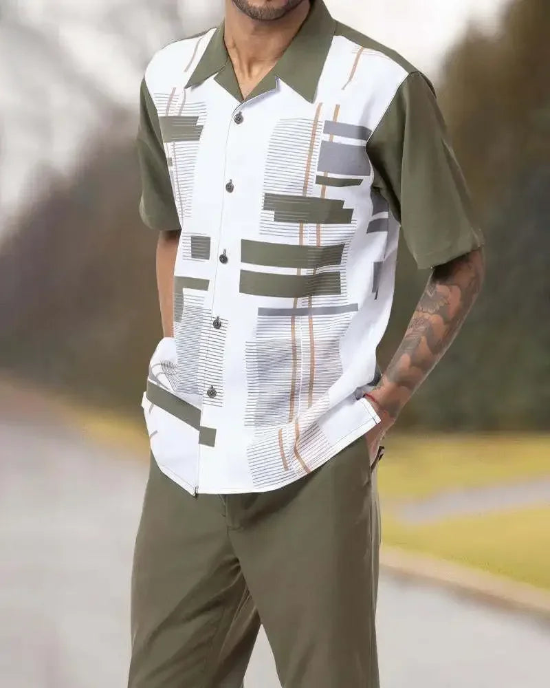 2025 Trend Print Men's Tops+Trousers Sets Spring Summer New Party Sport Casual Suits Shirts Pants 2-Piece Fashion Men's Clothing