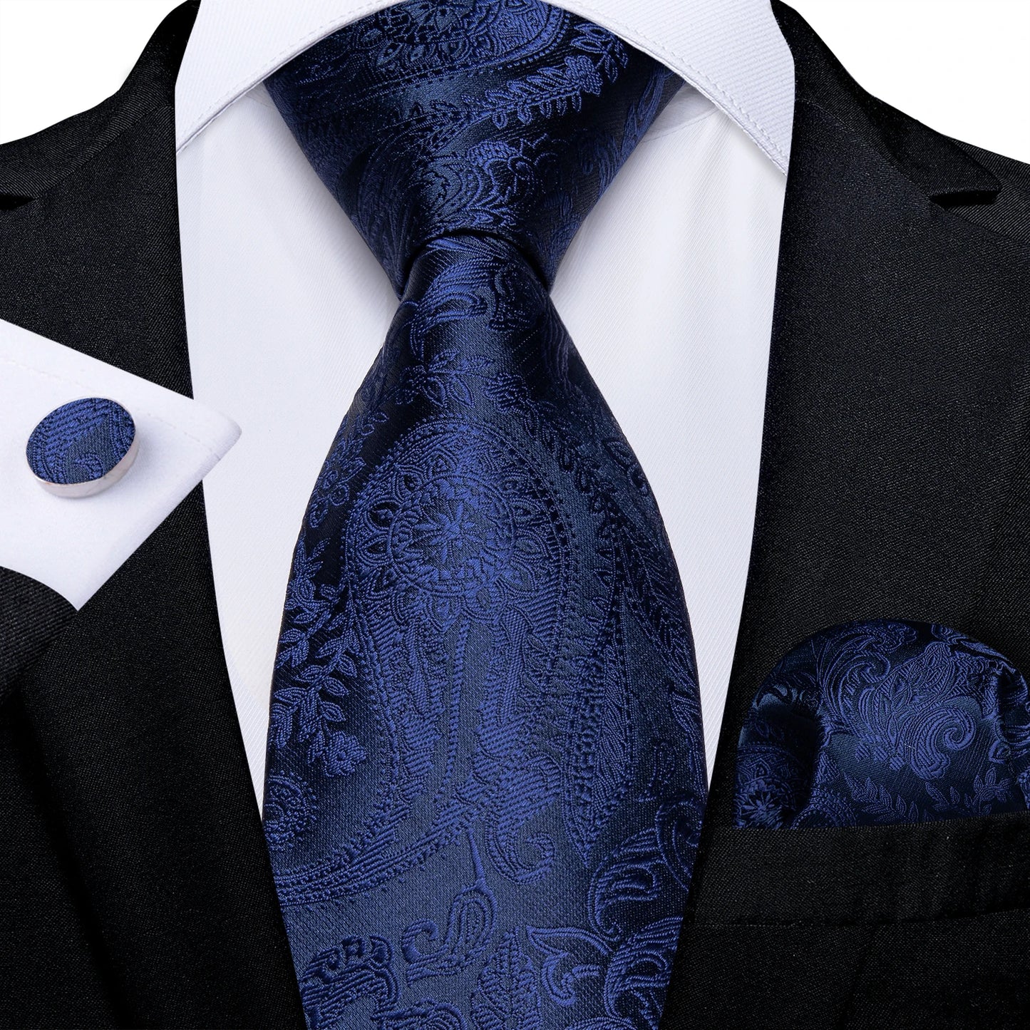 Royal Blue Paisley Plaid Striped Men tie Set with Handkerchief Cufflinks Wedding Prom Groom Accessories Perfect Gift for Men