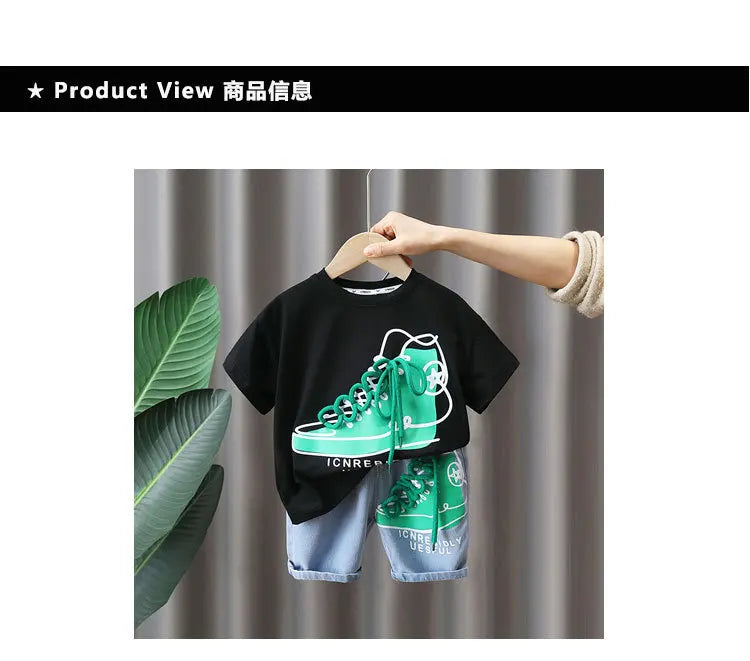 2849 Boys Summer Suit 2023 New Children's Summer Cool Handsome Short Sleeve Baby Boy Thin Fashionable Clothes
