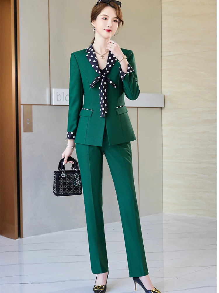 Elegant Black Green Purple Formal Jacket And Pant Suit Blazer Women Female Office Ladies Business Work Wear 2 Piece Set
