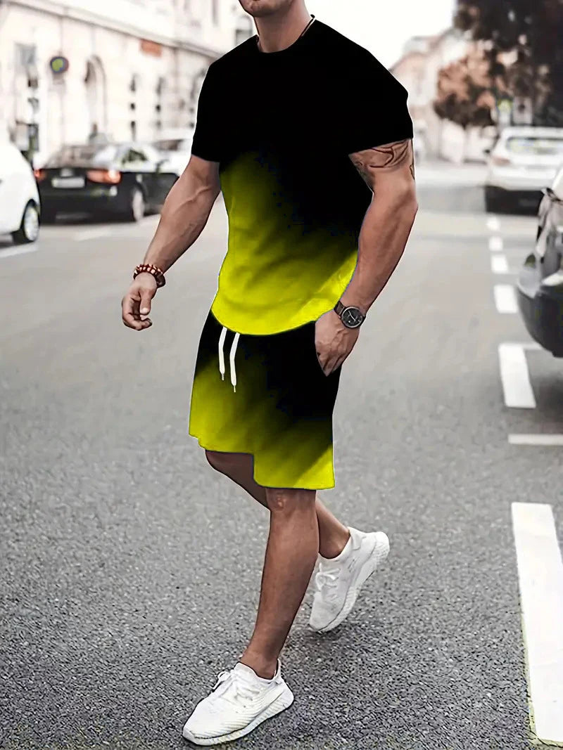 Fashion Tie-dye Pattern Short Sleeve T-Shirt And Short Men's Sets Summer 3D Print Gradient Street Comfort Set Suit 6XL Plus Size