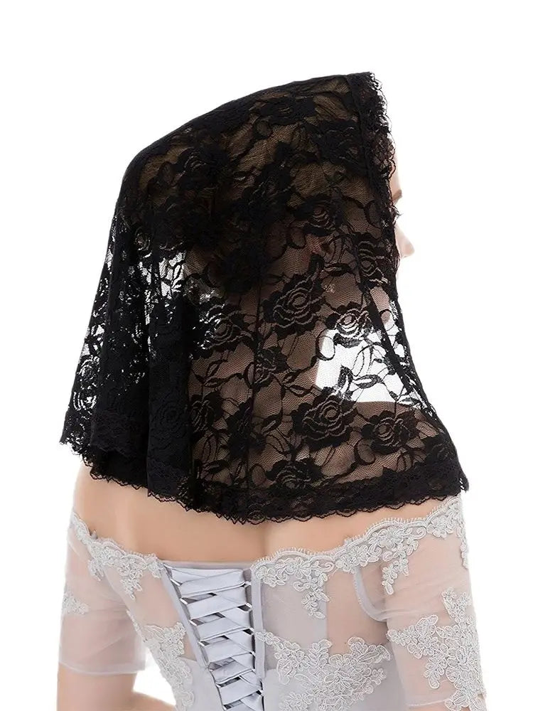 Women Spanish Style Lace Traditional Vintage Veil Latin Mass Head Covering Scarf Catholic Church Chapel Arc Shape