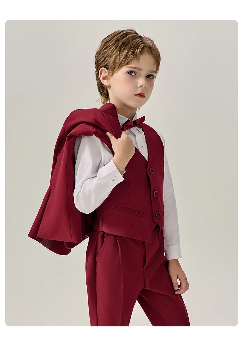 Prince Kids Green Jakcet Vest Pants Bowtie Piano Party Dress Boys Wedding Ceremony Photograph Suit Children Performance Costume