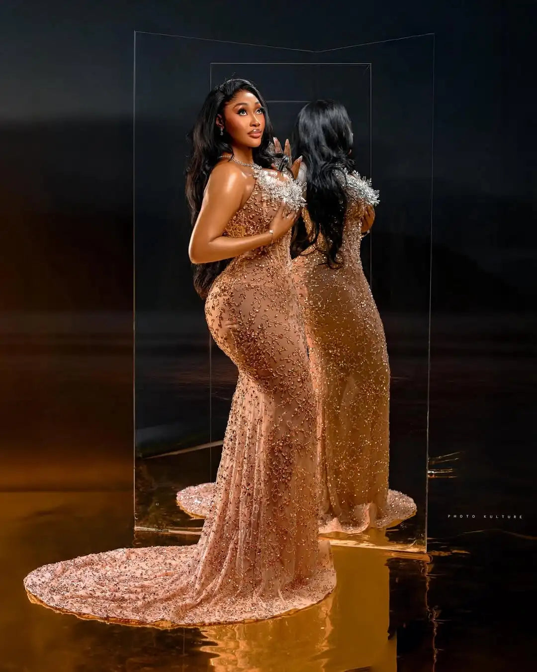 African Luxury Golden Beaded Birthday Dress Aso Ebi Wedding Reception Gown Bridal Dress Custom Black Women Evening Dresses 2026