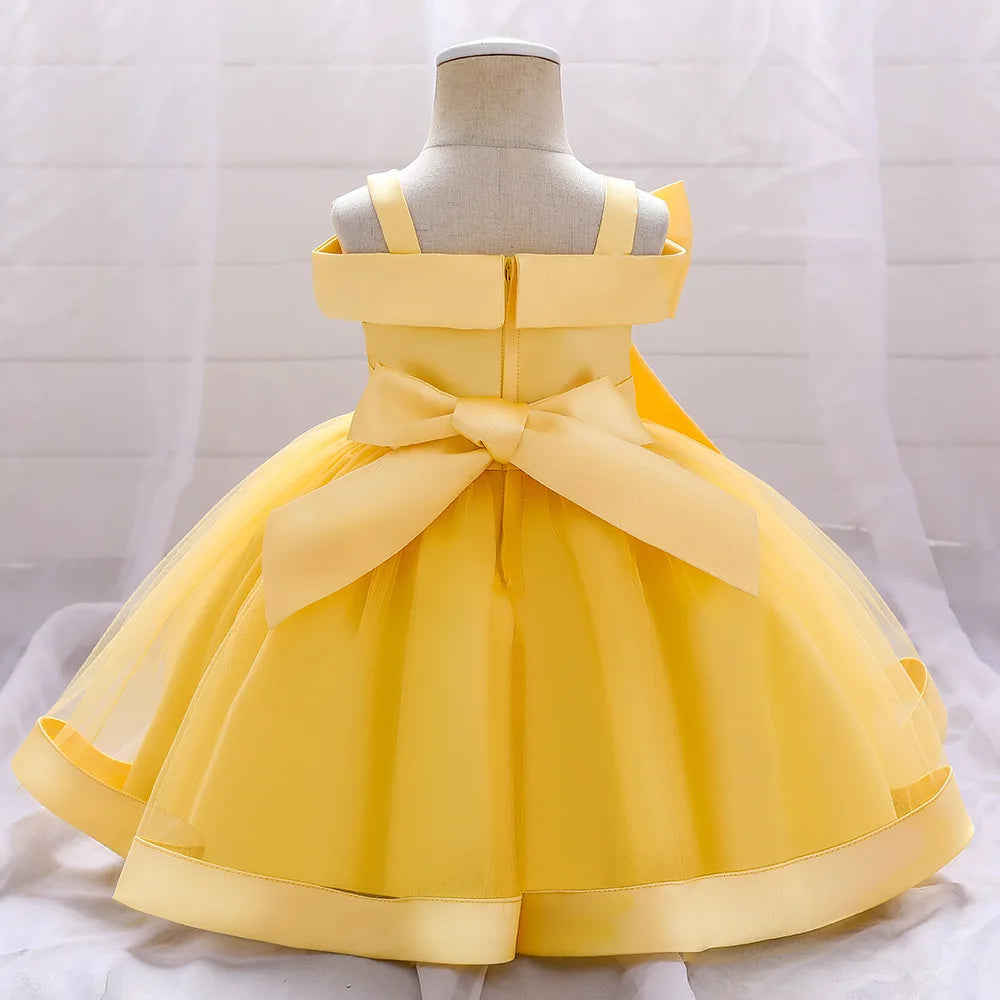 6 12 24 36 Months Baby Girls Dress Big Bow Wedding Party Elegant Little Princess Dress Kids Birthday Present Christmas Vestidos